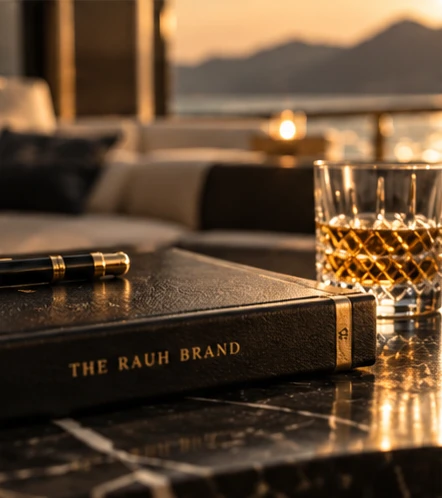 Buch und Glas im goldenen Abendlicht