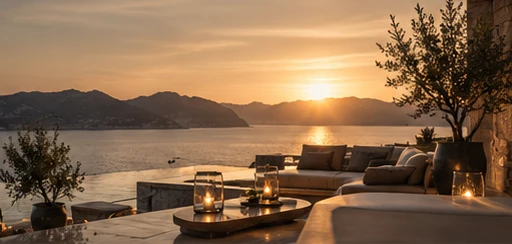 Interieur und Terrasse am Meer